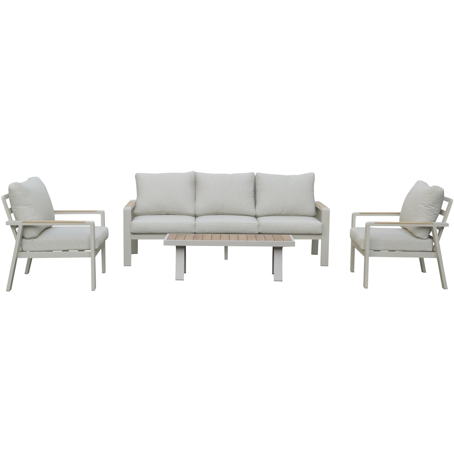 lola stoel bank loungeset 4 delig latte zand aluminium teaktafel