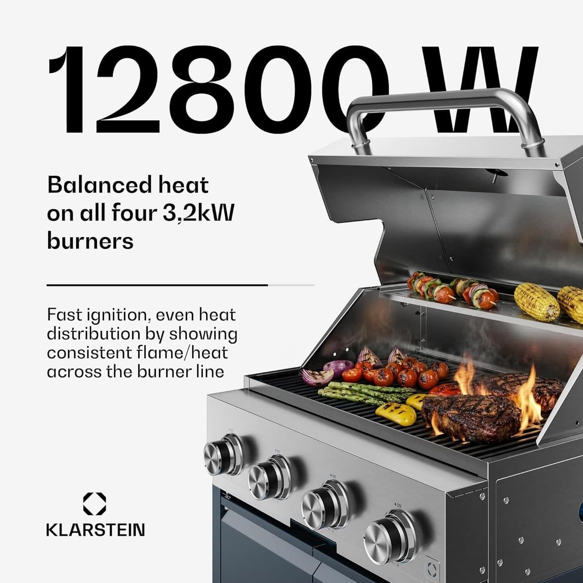 premium 4 pits gasbarbecue buitenkeuken 12.800w met rvs werkblad