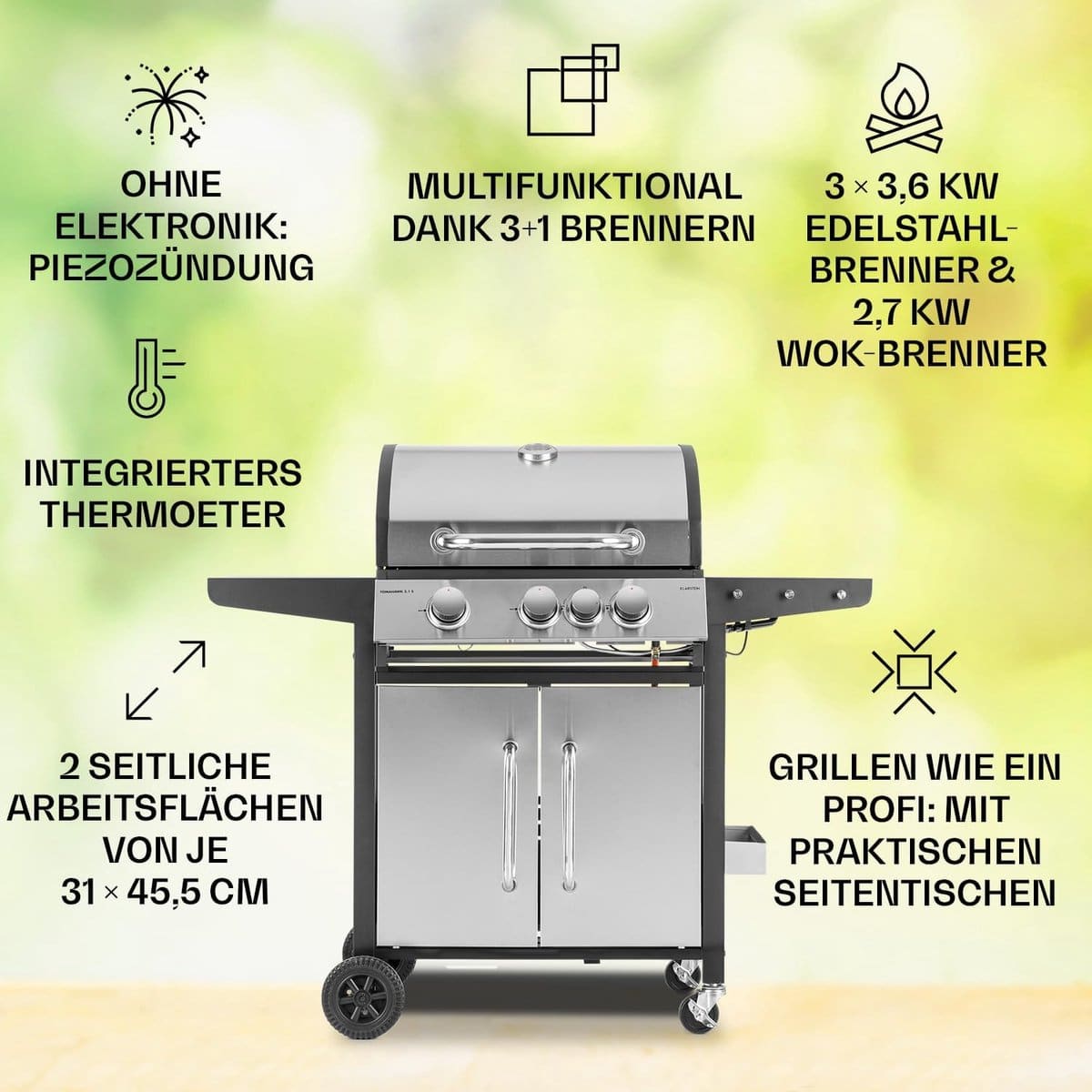 premium 4+1 pits gasbarbecue buitenkeuken 13,5 kw met zijbrander