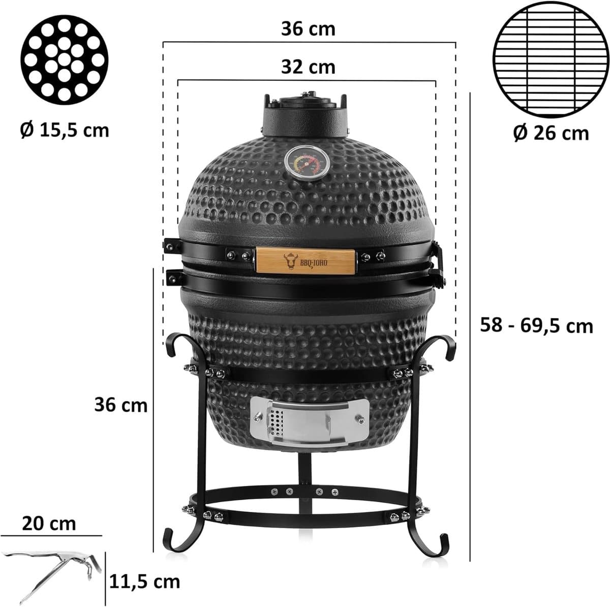 premium mini kamado keramische bbq grill 32 cm met thermometer