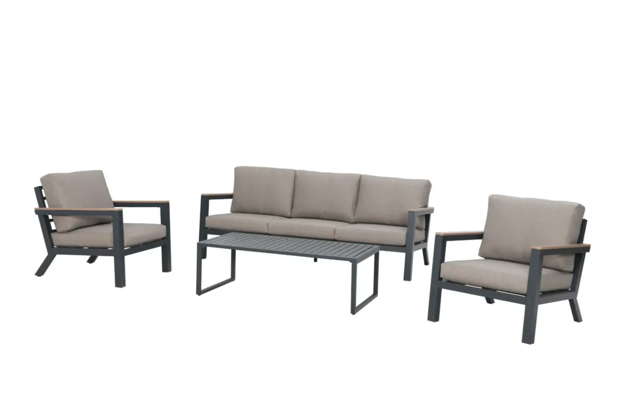 vita emerson loungeset antraciet met beige kussens