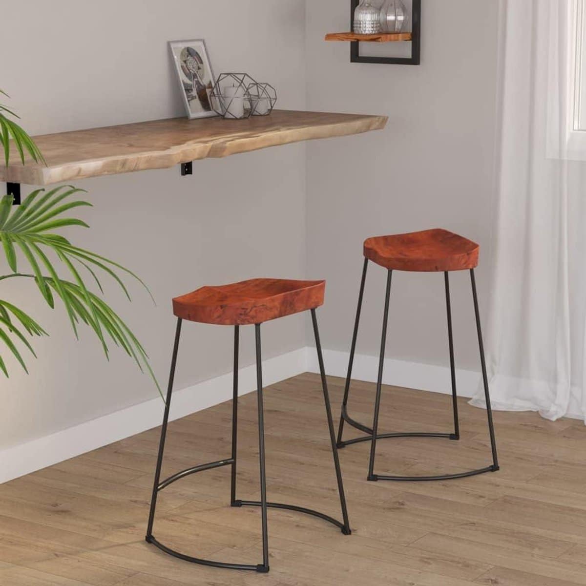 barkruk set houten stoel keuken bar massief