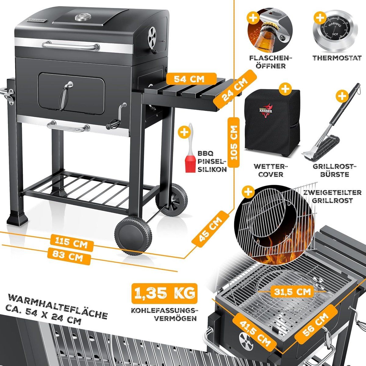 houtskoolbarbecue xl grillwagen met deksel & thermometer bbq smoker