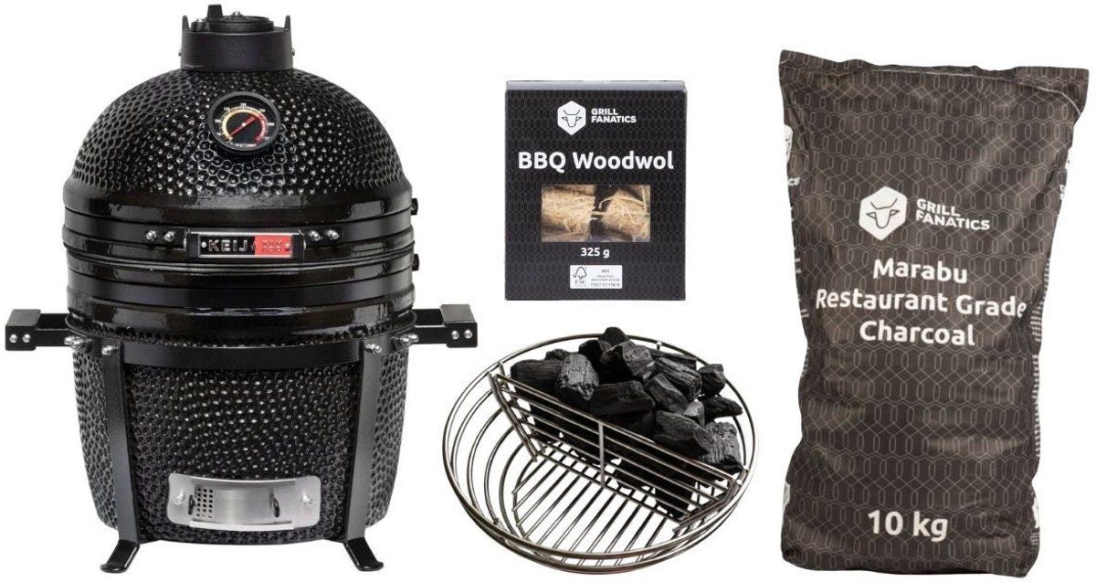 keij kamado bbq startersset pro compact black 15 inch