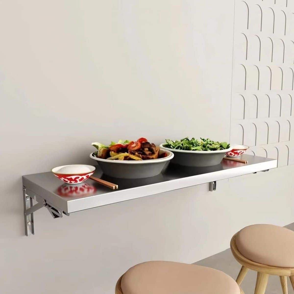 opvouwbare wandtafel klaptafel wandmontage ruimtebesparend werken roestvrij