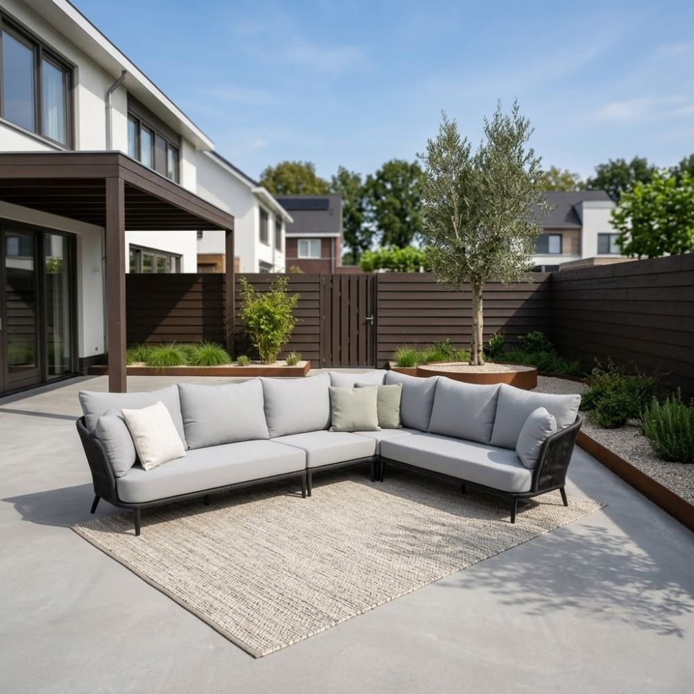 palermo hoek loungeset 5 personen incl. tussenelement | aluminium + touw | stone grey | 4 delig