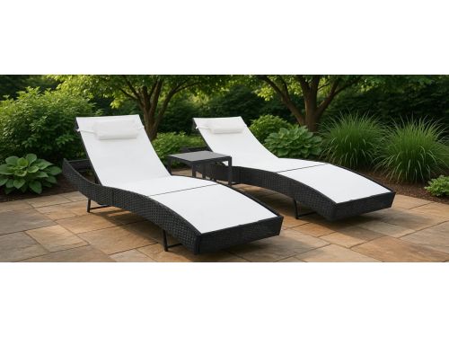 2 Stuks Verstelbare Ligstoelen Zwart met Tafel - Dubbele Zonnebed