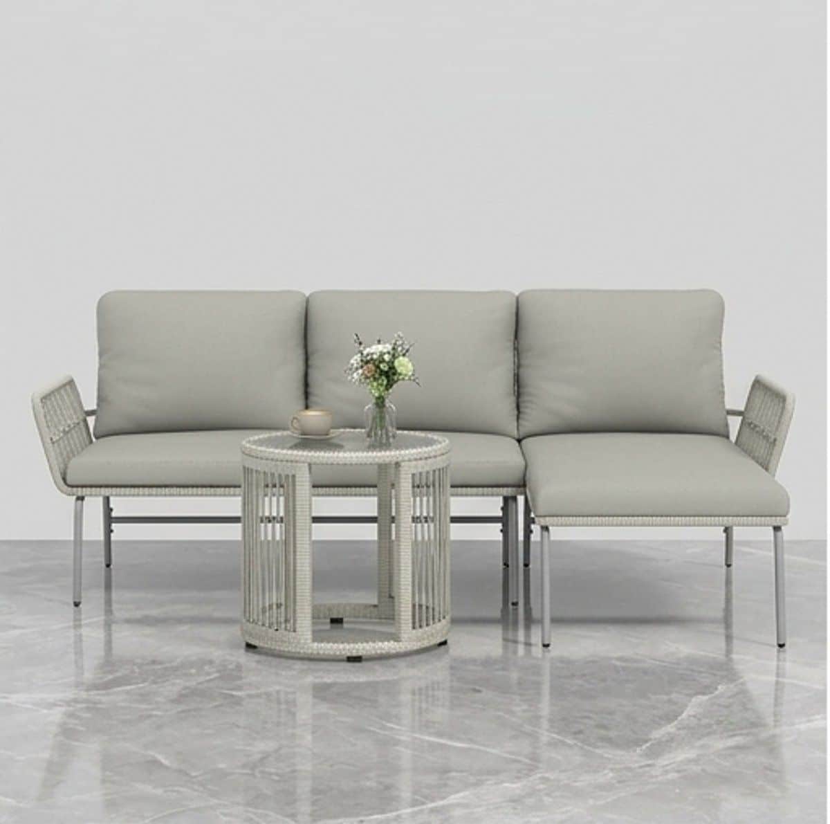 3 delige luxe polyrotan loungeset met chaise longue, 2
