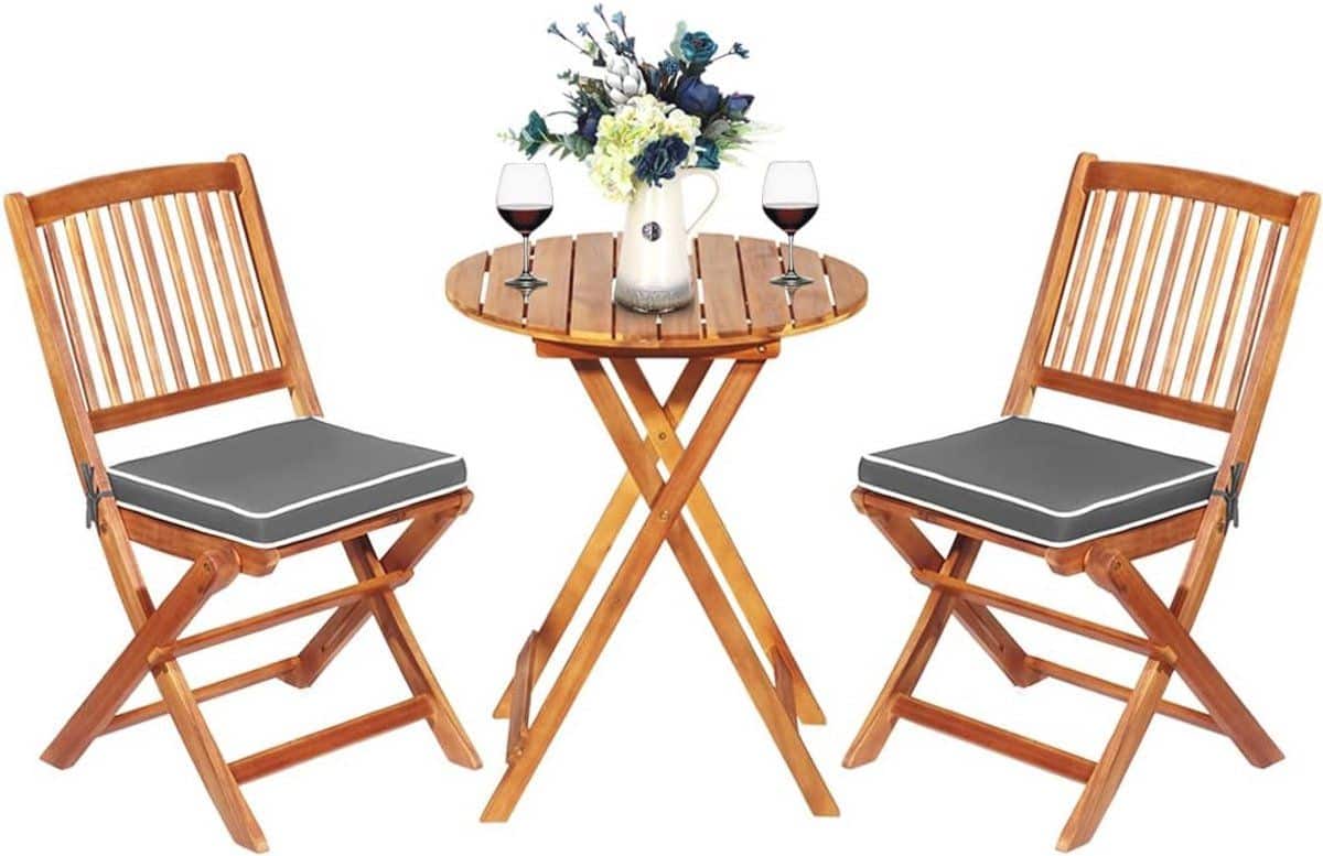 3 delige tuinmeubelset van acaciahout inklapbare balkonset met ronde tafel