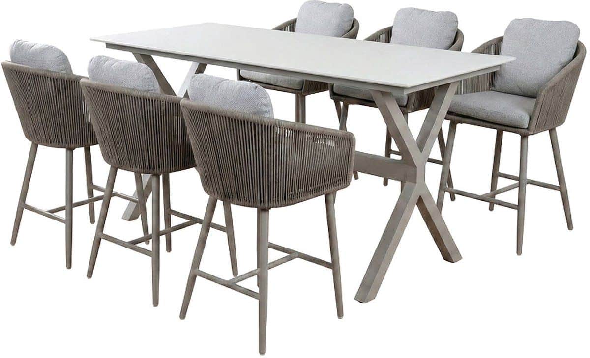 7 delige barset | 6 barstoelen alezio (latte/camel) | bartafel barletta