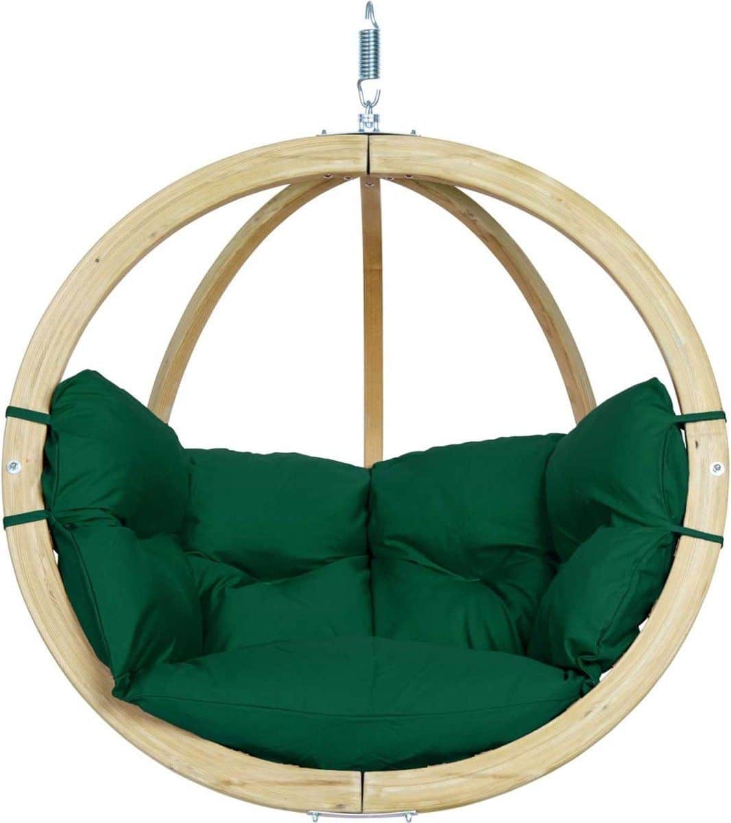 amazonas globo chair hangstoel 1 persoons groene kussens vurenhout