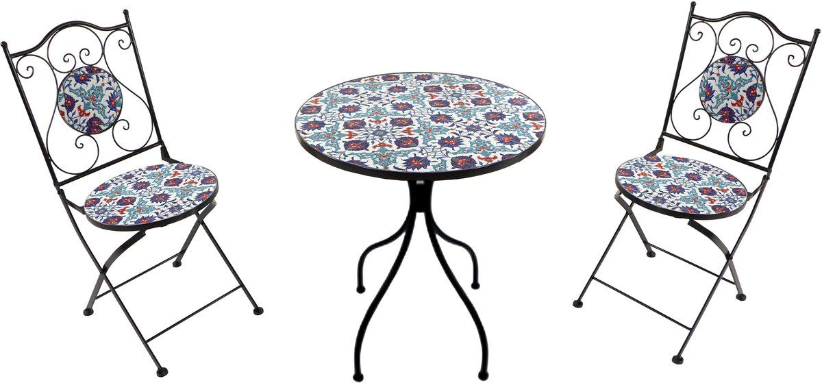 axi amélie 3 delige mozaïek bistroset helderblauw metalen frame met