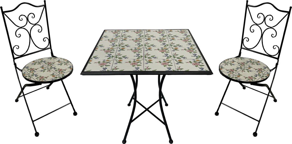axi camilla 3 delige mozaïek bistroset bloemen roze metalen frame