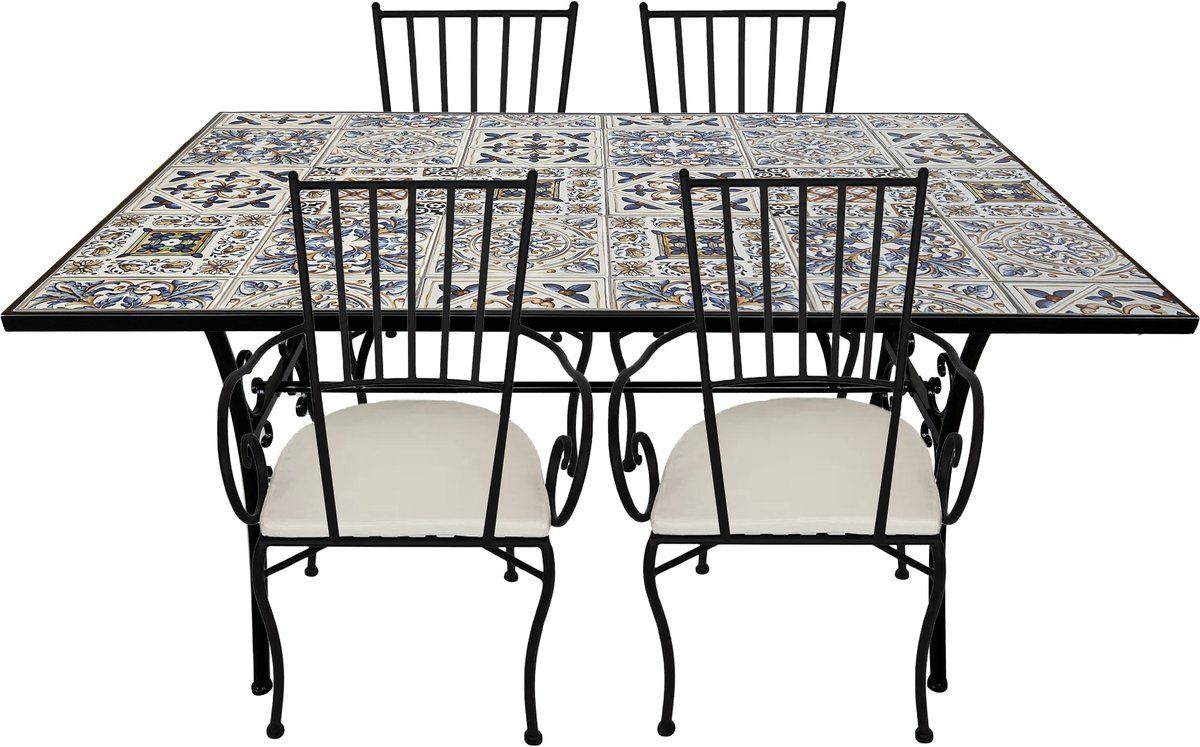 axi leonie 5 delige mozaïek bistroset zachtblauw metalen frame met