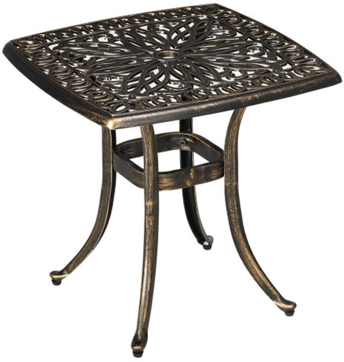 bijzettafel met parasolgat 54x54x52,5cm brons vintage aluminium verstelbare voetjes 60kg