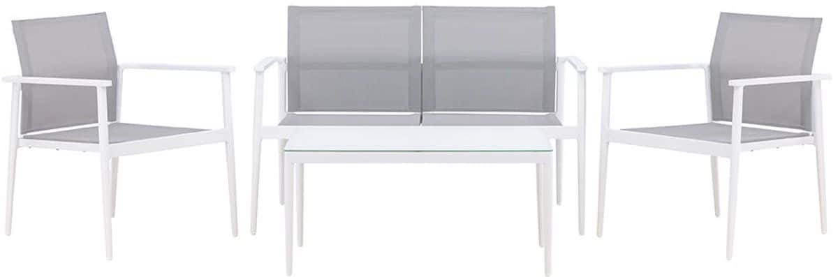 break lounge set 1 bank, 2 stoelen, 1 salontafel wit.