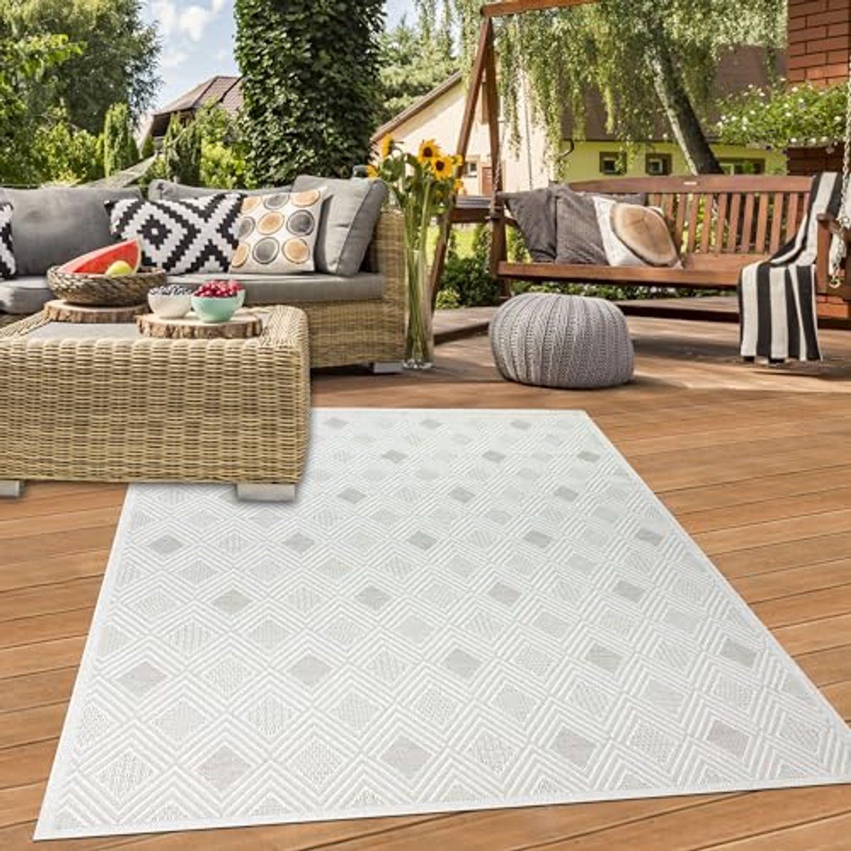 buitenkleed met ruitpatroon voor tuin en balkon robuust en