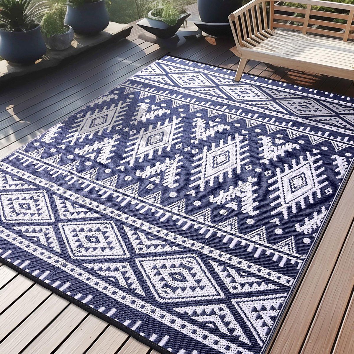 buitenkleed weerbestendig marineblauw & wit 180×270 cm