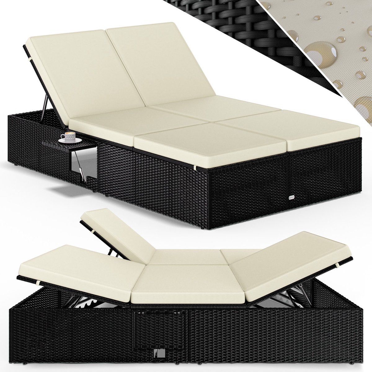 casaria ligbed tweepersoons verstelbaar 200×115 zwart crème