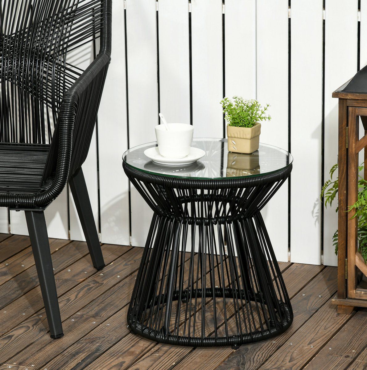 covreo tuintafel 40x40x42 cm zwart, gehard glazen blad