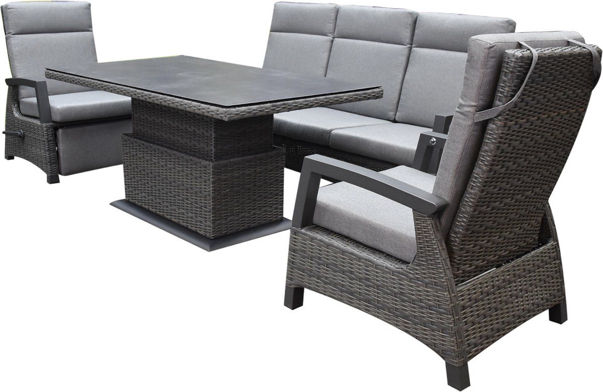 dallas stoel bank dining loungeset 4 delig verstelbare tafel antraciet