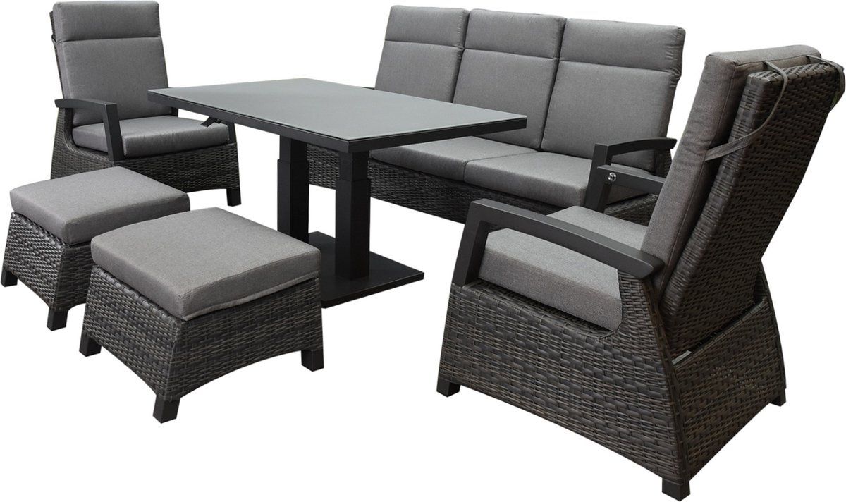 dallas stoel bank dining loungeset 6 delig verstelbare tafel antraciet