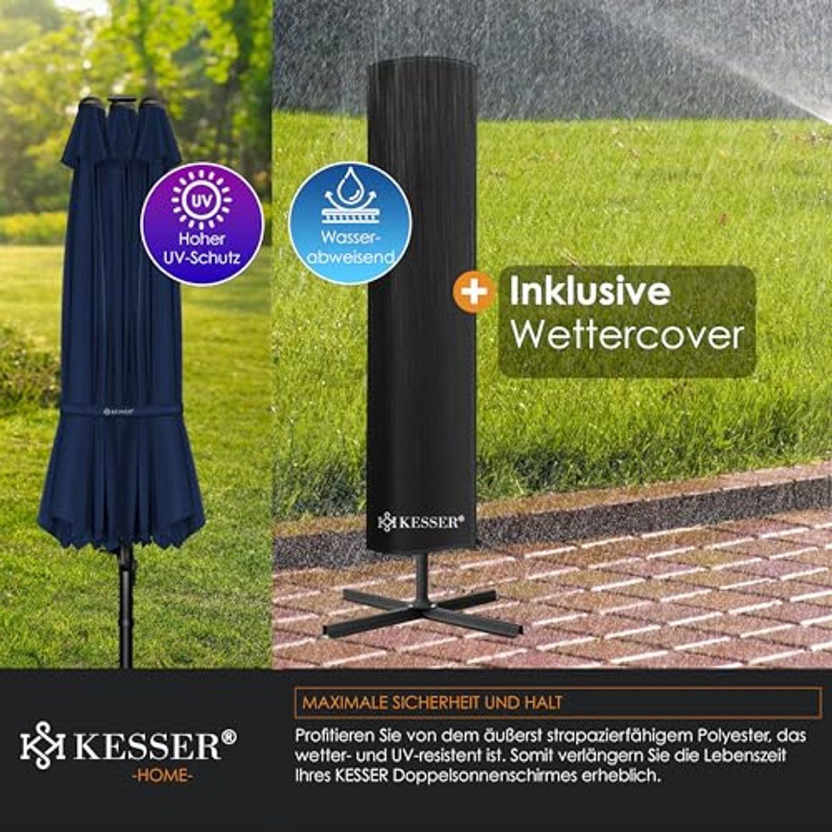 dubbele parasol 460 x 270 cm | zweefparasol met beschermhoes