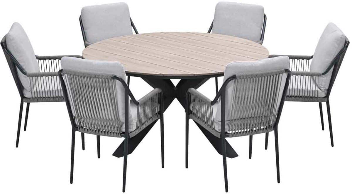 garden impressions stevie tuinset 7 delig taupe tulli tuintafel Ø148×75