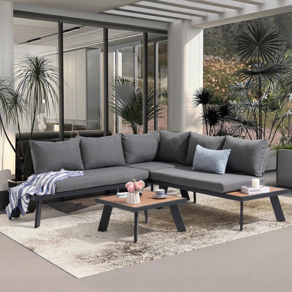 hoek loungeset 4 delig bestaande uit aluminium hoekbank, comfortabele zit