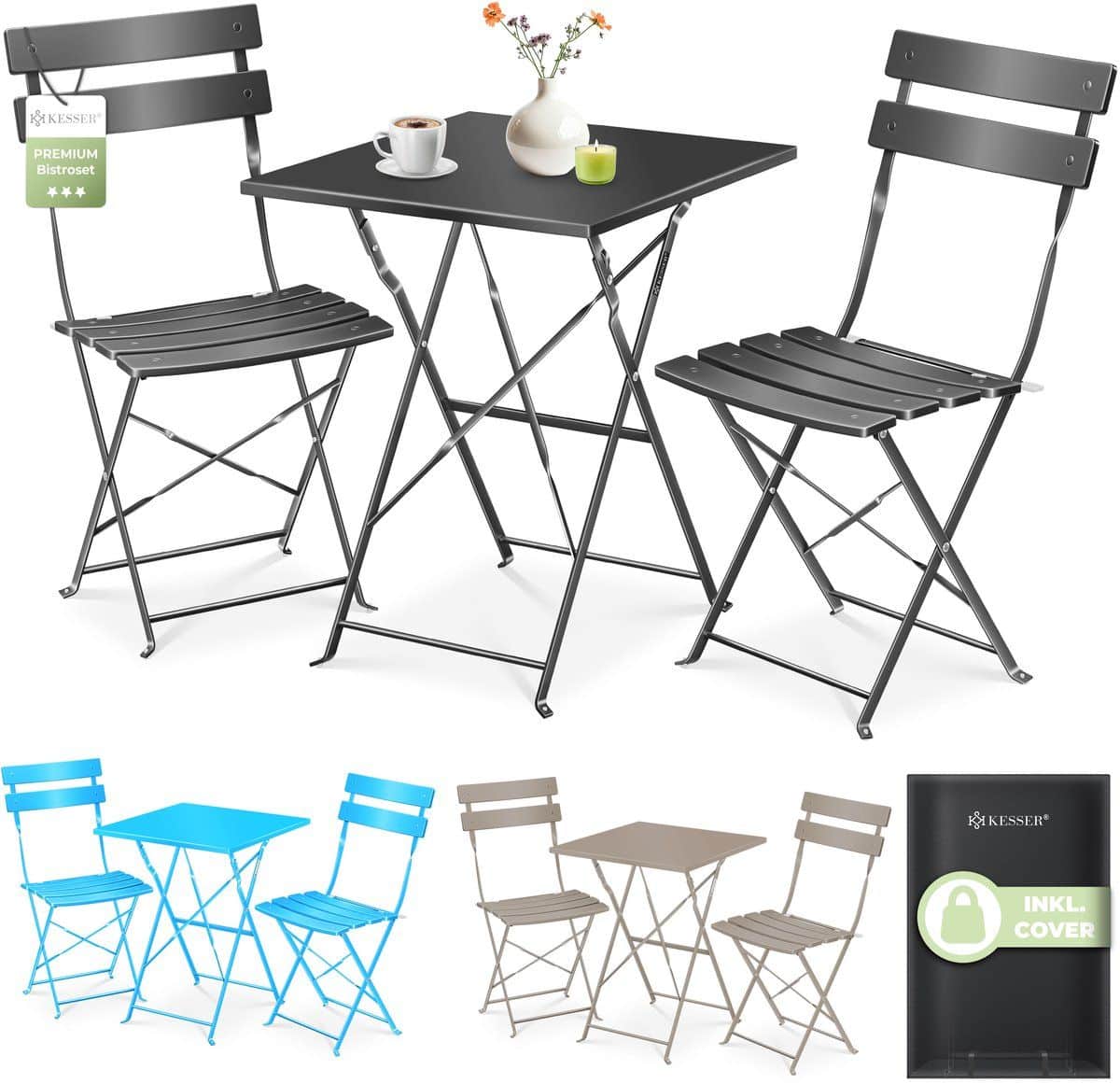 kesser® 3 delige bistroset met klaptisch en 2 stoelen voor buiten
