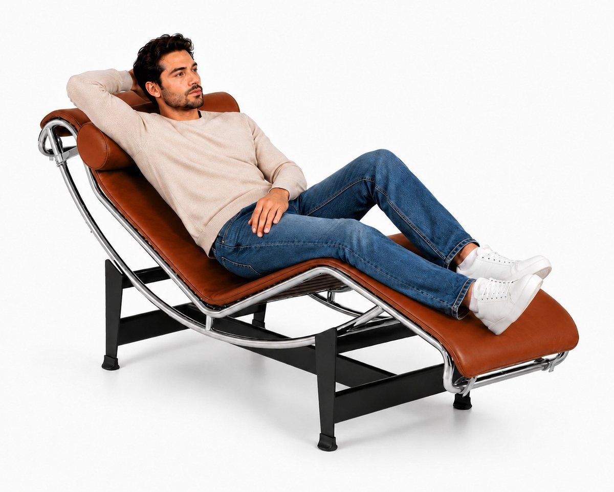 ligstoel ligbed fauteuil cognac bruin leer