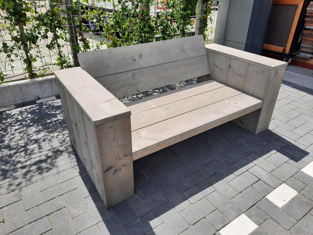 loungebank “garden” van grey wash steigerhout 120cm 2 persoons bank