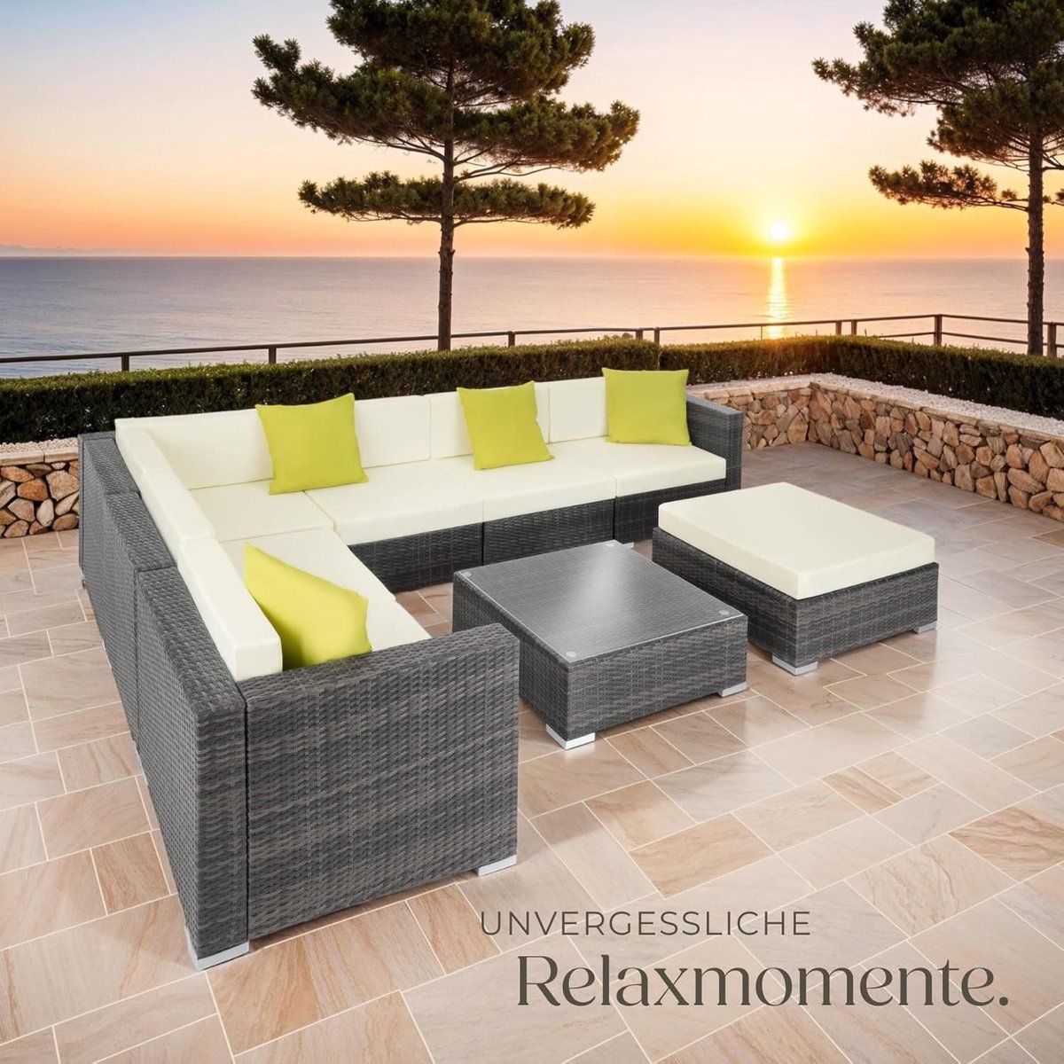 loungeset 6 personen l vorm met tafel en kruk