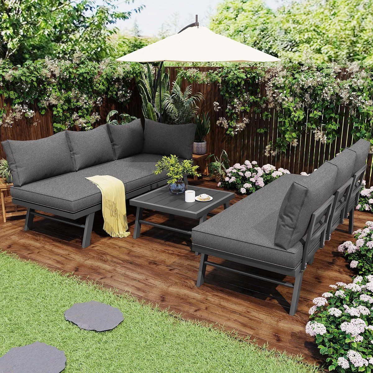 loungeset tuin 5 6 personen 226x61x65 cm + 173x61x65 cm