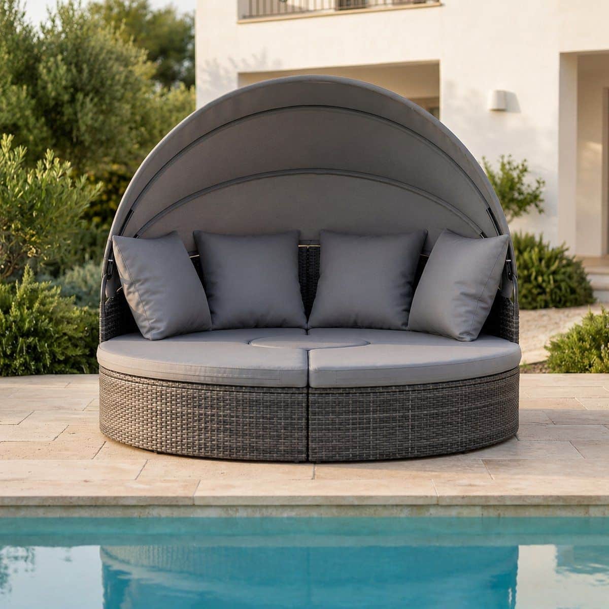 luxe rattan zonne eiland groot rotan zonnebed met opvouwbaar zonnedak
