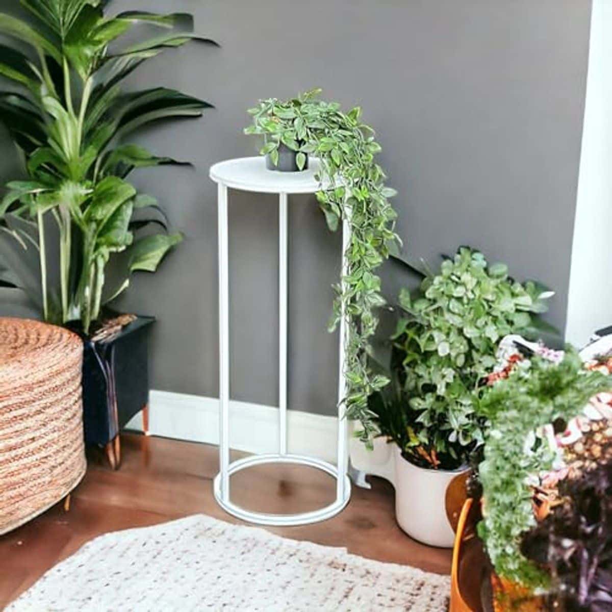 moderne witte bloemenkruk metalen bijzettafel en plantenstandaard 60 cm