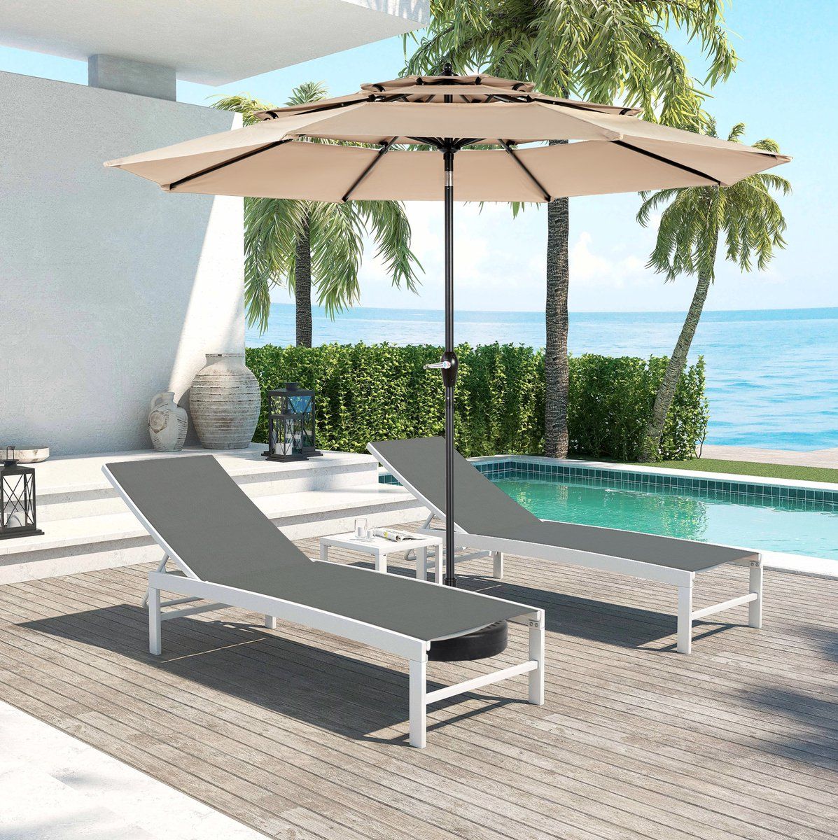 parasol met kantelfunctie 294 cm staal khaki voor tuin terras