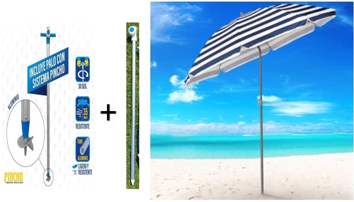 pincho luxe strandparasol 200 zandboor blauw &
