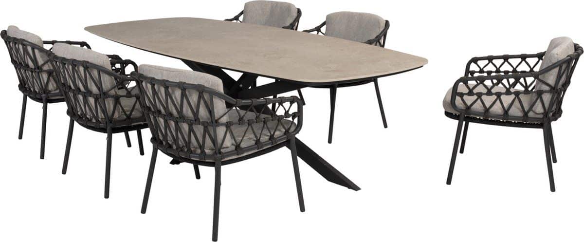 prado calpi barrel dining tuinset 7 delig 240x105xh75 cm keramiek