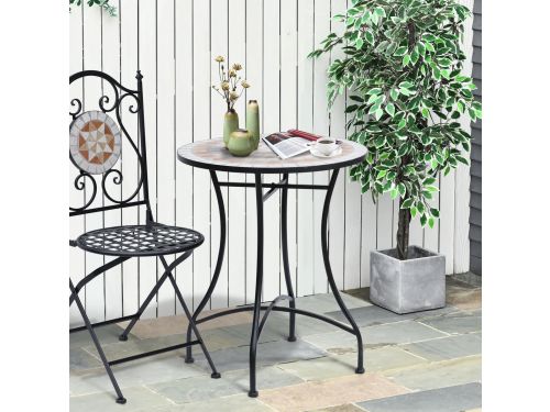 Pugsdrly Tuintafel mozaïektafel balkontafel bijzettafel serveertafel rond staal + keramiek