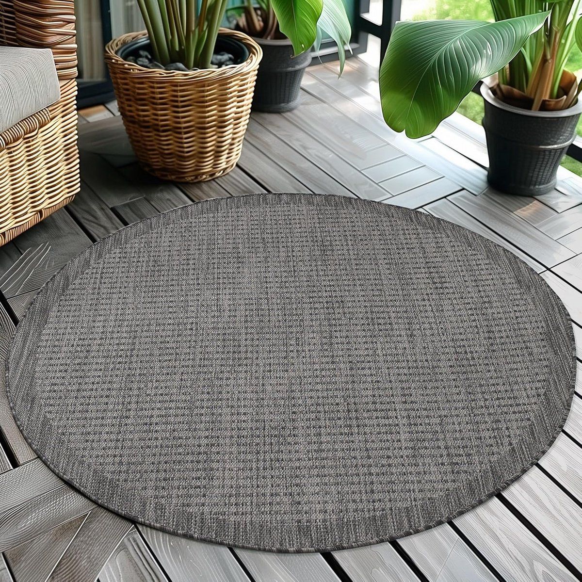 rond buitenkleed zwart 160 cm weerbestendig vloerkleed voor balkon