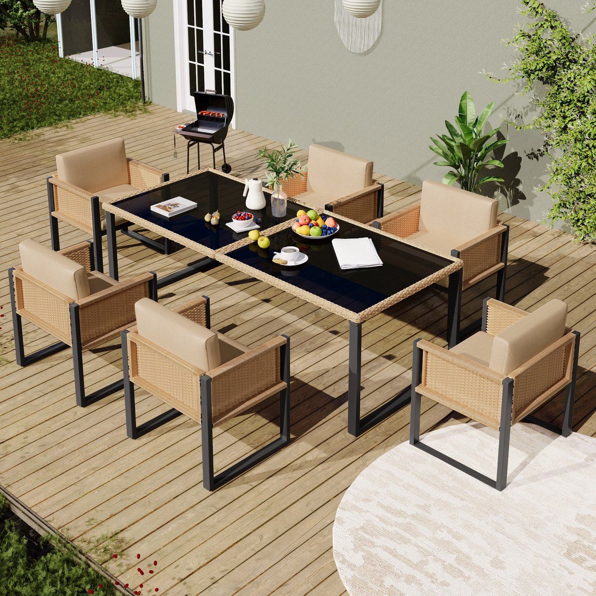 sweiko tuin dining loungeset kunstrattan eettafel + 6