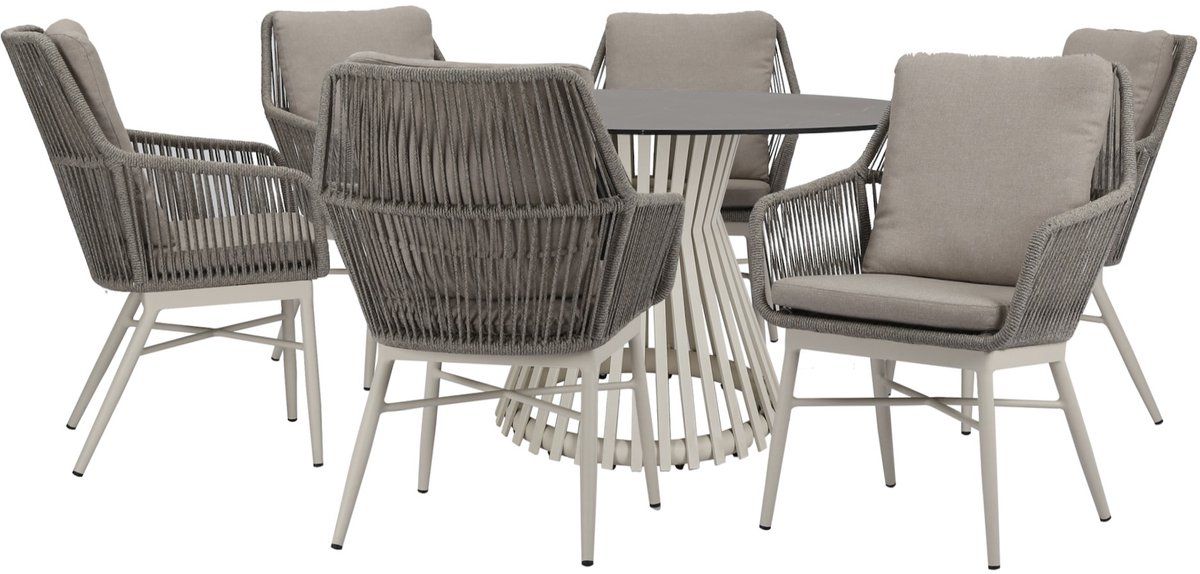 tivoli pasadena dining tuinset 140 cm rond 7 delig latte