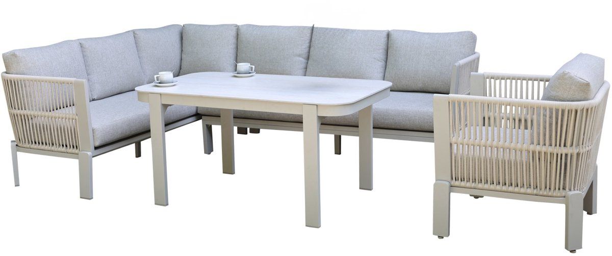 veneto dining hoek loungeset 4 delig aluminium latte zand rope
