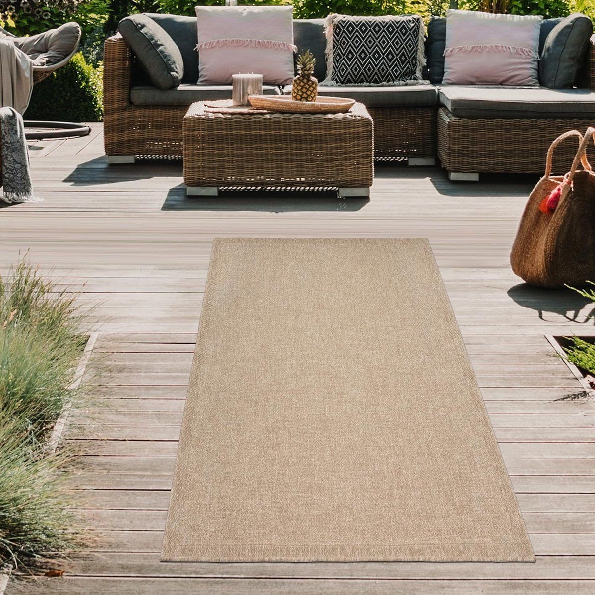 weerbestendig buitenkleed in sisal look voor tuin, terras en balkon 80×250