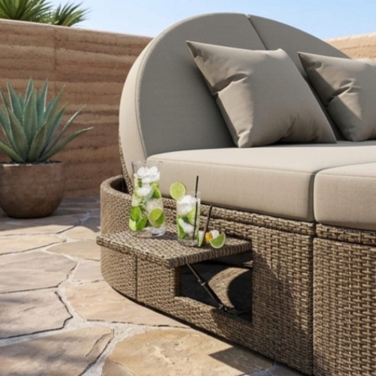 zonneligbed 2 personen 199x140x41 cm rotan duo ligbed tuin