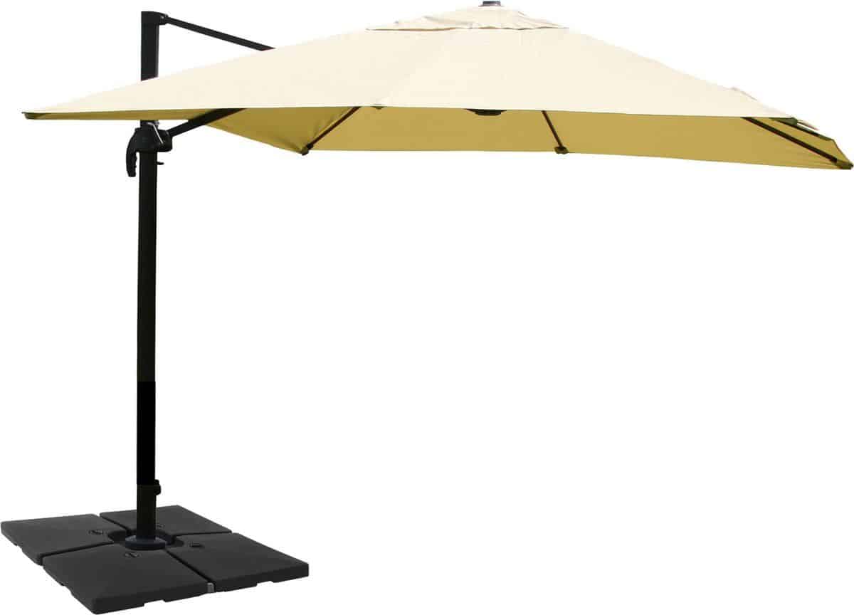 zweefparasol mcw a96, 3,5×3,5m (Ø4,95m) polyester/aluminium 25kg ~ crème met standaard